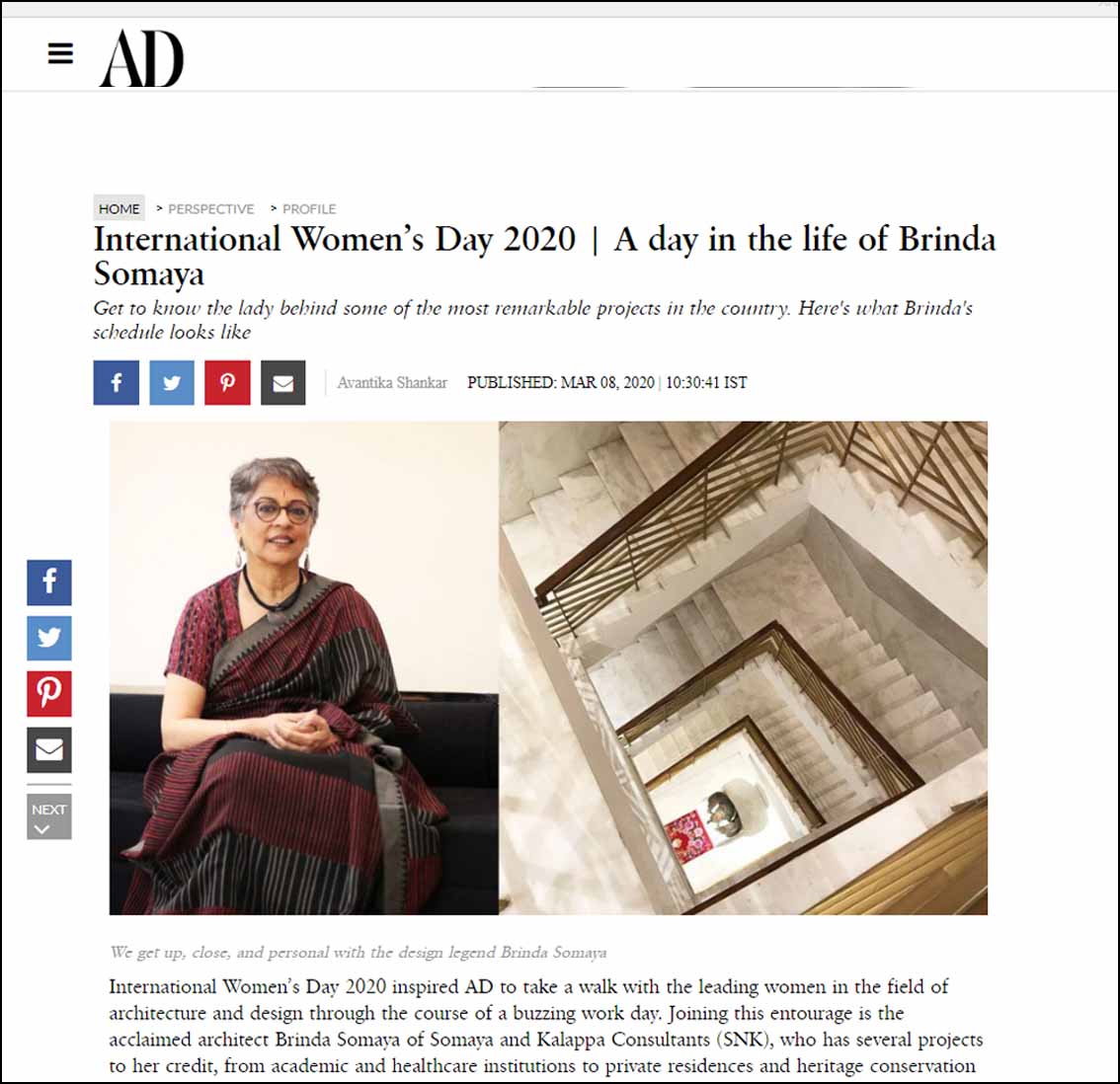 International Women's Day 2020 - A day in the life of Brinda Somaya - Architectural digest 2020